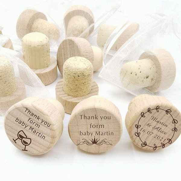 50 pcs bouchon de bouteille de vin personnalisé, bois gravé, bouteille personnalisée, cadeaux de mariage, baby shower, mariage personnalisé, cadeau de noce