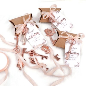 Regalos de boda para invitados, llave de oro rosa, abrebotellas, tarjetas de agradecimiento boda, etiquetas de papel, fiesta de boda, favores de decoración, llaves antiguas