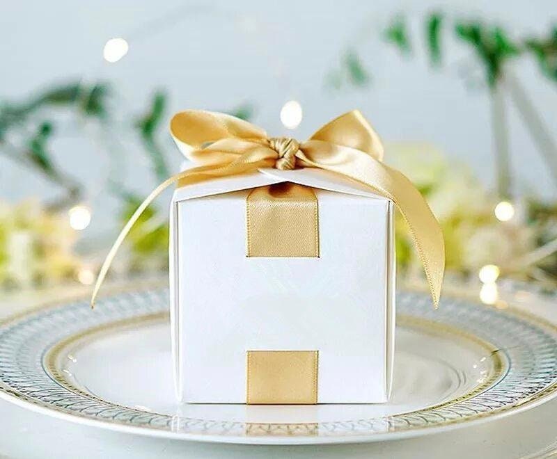 White Paperboard Gift Box Ribbon Packaging Wedding Favour - Etsy