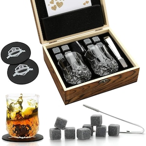 Whiskyset met stenen en glazen, granieten ijsblokje voor whisky, whisky Chilling Rocks in houten kist, cadeaus voor mannen die alles hebben, gratis verzending