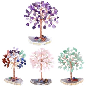 Mini Crystal Money Tree, Wire Wrapped Tree, Agate Slice Base, Chakra ...