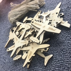 50 Pcs Personalized wedding Wooden Airplane, Rustic Bridal Shower, Wedding Favor Tags, Plane Tags, Custom party favors, Airplane baby shower