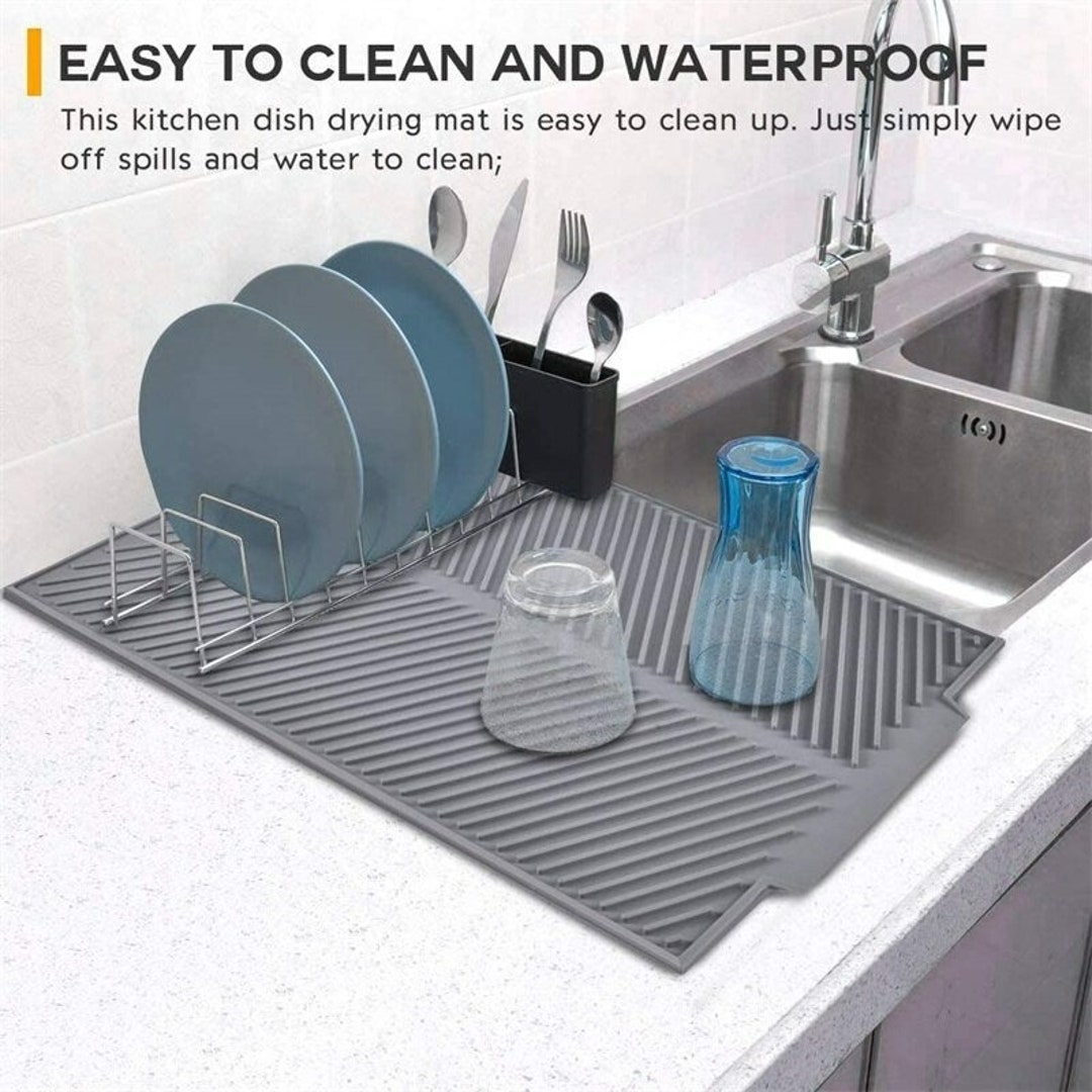 Anti Slip Dish Drying Mat Foldable Rubber Dishes Protector Sink Mat Table  Dishes Drain Mat Coaster