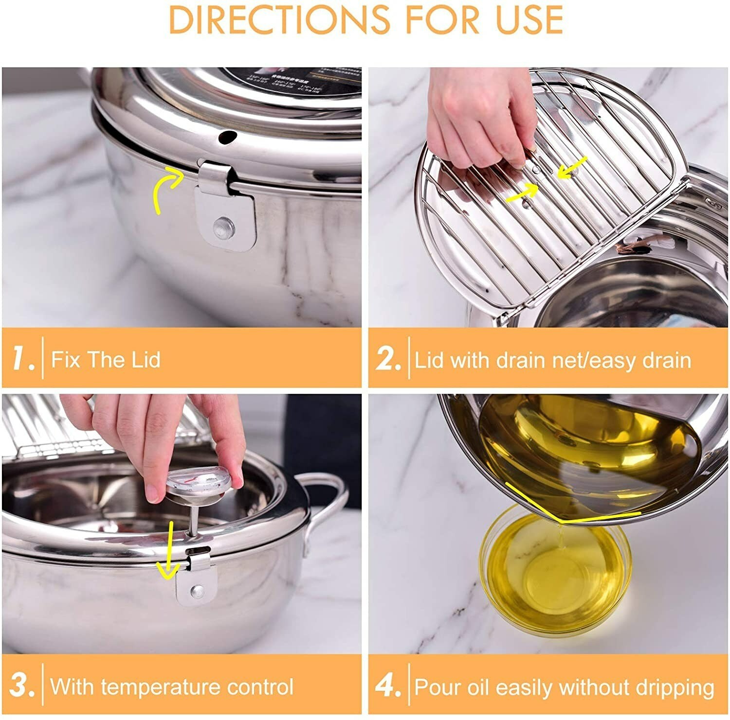Stainless Steel Deep Frying Pot with a Thermometer and Lid Kitchen