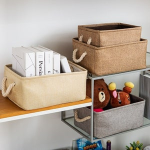 2 Caja de almacenamiento con tapa cajas almacenaje ropa almacenamiento de  tela de lino plegable para libros, ropa, juguetes, hogar, dormitorio,  armario, oficina, Moda de Mujer