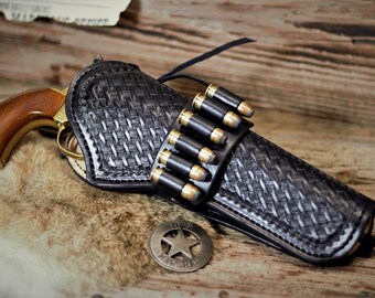 Western Holster with bullet loops and basket weave tooling 7.5-8" barrel