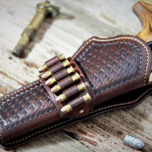 Western Holster with bullet loops and basket weave tooling