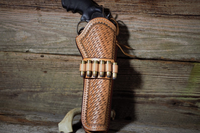 Western Holster With Bullet Loops and Basket Weave Tooling 7.5-8 ...
