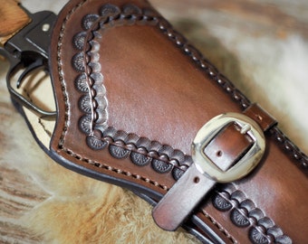 Western Leather holster with hand tooled border