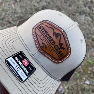 Custom leather patch hat. Leather logo patch hat. Personalized leather patch hat. Richardson 112 patch hat, Bulk leather patch hats.