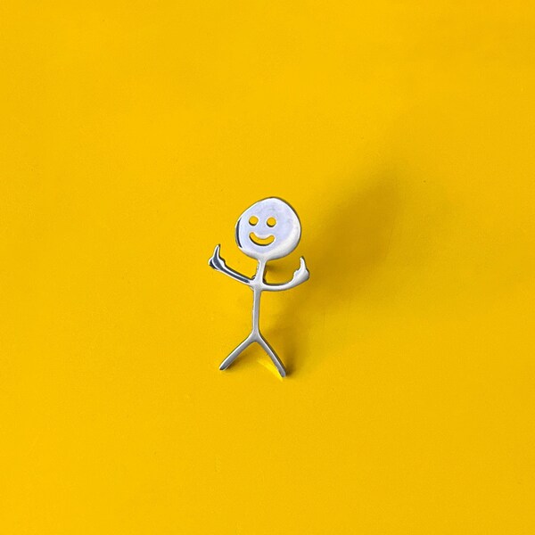 Cheeky Silver Stick Figure Pin