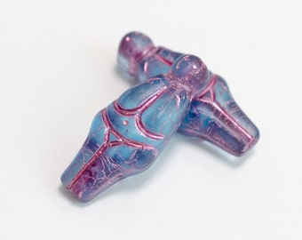 2 pcs| Czech glass bead Venus of Vestonice 25 mm - Blue sea glass/Pink | Pressed bead, Transparent, Goddess, Small statuette, Feminine