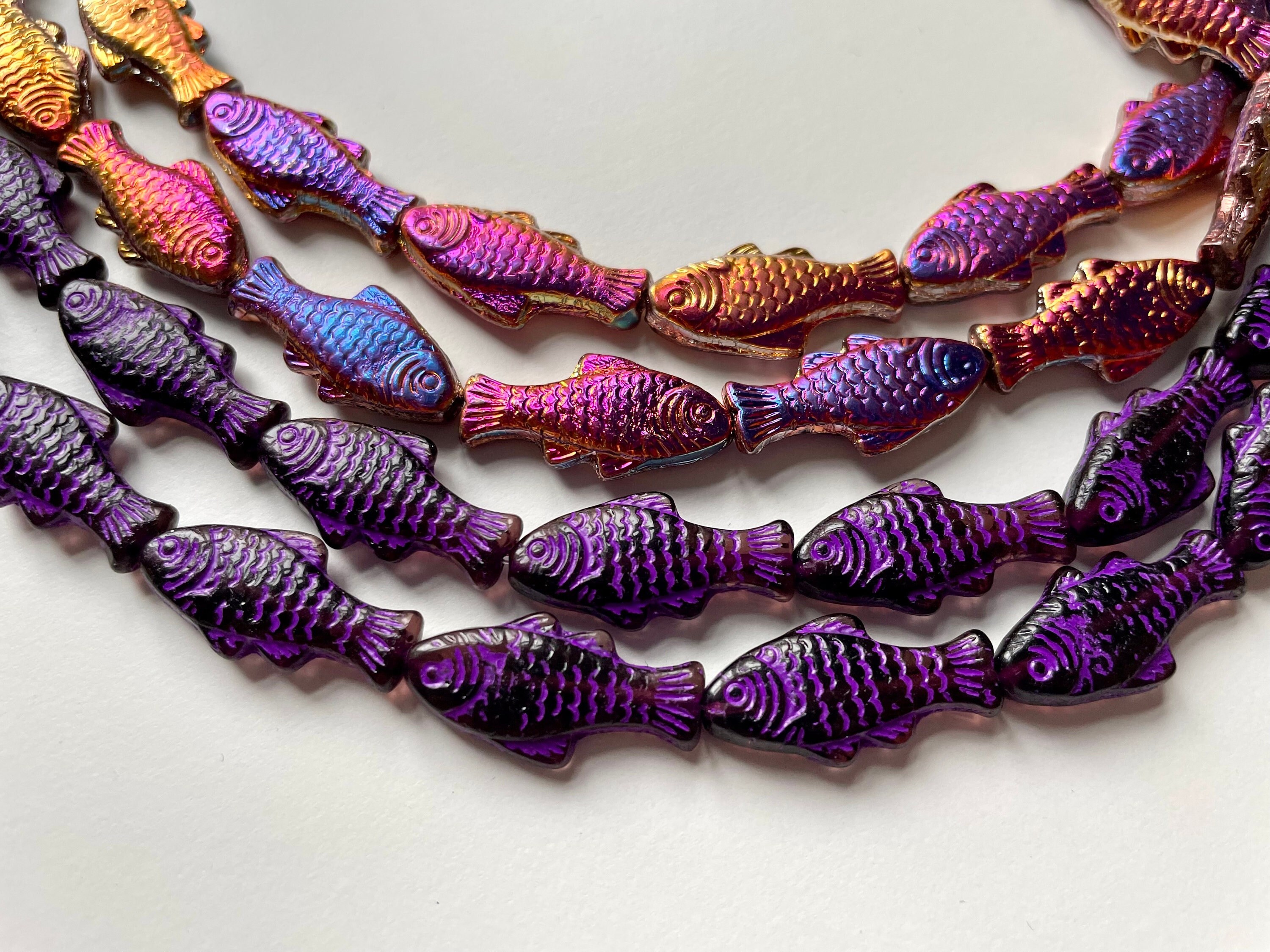 6pcs Czech Glass Bead Fish 25 X 12 Mm Purple Color Shades Etsy Canada