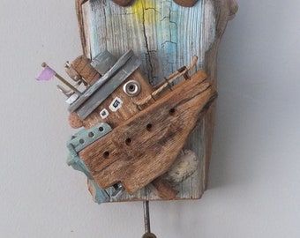 key holder, driftwood, wooden ship