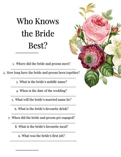 Hen Do Quiz, Who Knows the Bride Best?, What Did the Groom Say? - Etsy