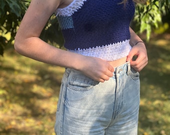 Crochet Sweater Vest Blue