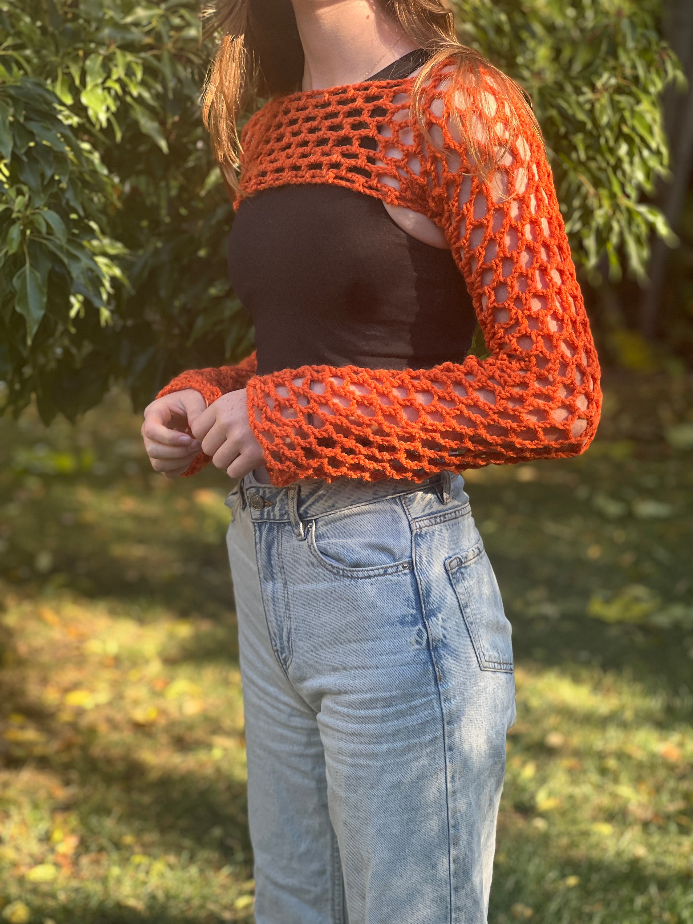 Crochet Mesh Shrug Sleeves Orange - Etsy