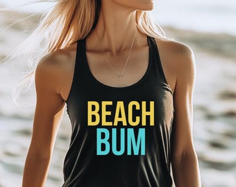 Beach Bum Racerback Tank, Summer Tank Top for Women, Sleeveless Beach Shirt, Vacation Top, Tropical Tank, Women's Racerback Tee