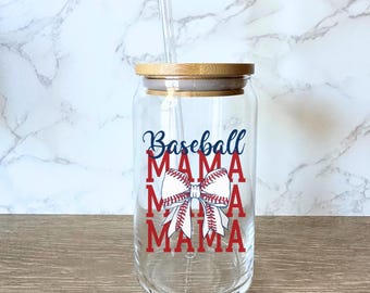Baseball Mama Sipper Glass, Baseball Mom 16oz Tumbler Cup for Sports Moms, Baseball Bat Coffee Mug, Mother's Day Gift, Mom Birthday Present,