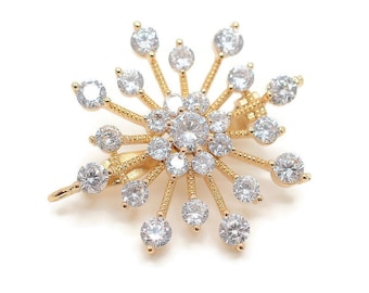 18K Gold CZ Micro pave Anhängerschlaufe mit Latch-Back Verschluss, Cubic Zirconia Anhängerschlaufe, Blumen Anhängerhaken DIY 1stk