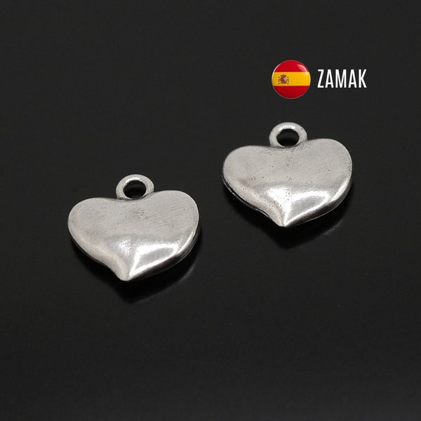 1 uds. Colgante Corazón bañado en Ley ZAMAK Origen España, Charm plata antigua, Colgante en forma de corazón, Regalo para ella, Regalo para amigas