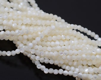 3mm Natural Mother of Pearl Round Beads 15.5" Strand, Natural White Shell Beads for making jewelry, Natural White MOP Beads