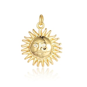 1 pcs Brass Micro Pave Cubic Zirconia Sun Pendants with Jump Rings, Sun Shape Charm, Tarnish Free Gold/Silver pendant, Solar Sun pendants
