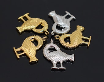 Pingente de pássaro, pingentes de latão, símbolo de pingente Sankofa, banhado a ouro sobre latão, latão banhado a ouro 18K, fabricação de joias, amuleto de pássaro ADINKRA