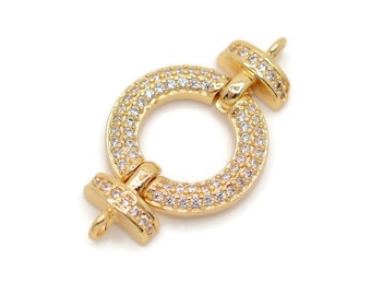 Conector CZ em ouro 18K, micro pavé de zircônias, ideal para confecção de bijuterias, pulseiras e outros projetos. 1 unidade.