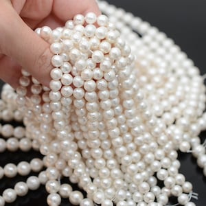 Cuentas redondas de perla blanca texturizada, tira de 7,7&quot; de 6 mm, cuentas de perla sueltas blancas de 6 mm, cuentas de nácar, perla de grado A, perla de imitación