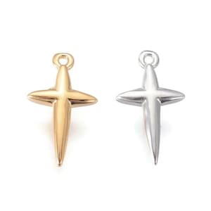 2 pcs, Brass Cross charm pendant, Tiny Cross charm, Long-Lasting Plated, Jewelry making supplies, craft supplies, Jewelry findings