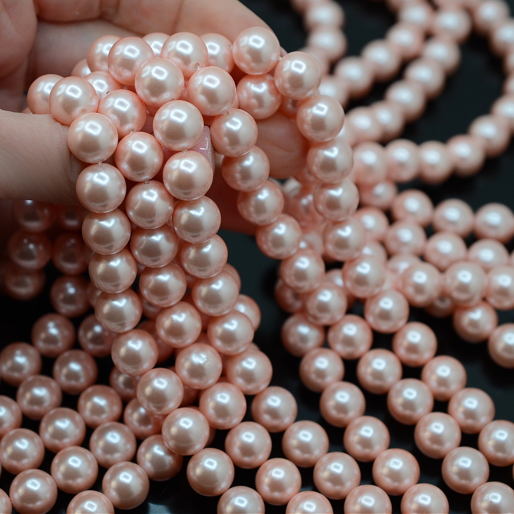 Shell Pearl Round 10mm Luster Pink Shell Pearl Round Beads 15.5 Strand, 10mm Peach Loose ...