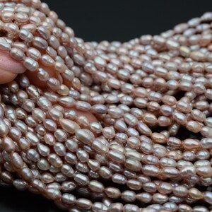 Natural Cultured Freshwater Pearl ~4-5mm Grade A+ lilac color 1 strand 14,2”, 4mm Rice Shape pearl Beads, Beautiful natural pink pearls DIY
