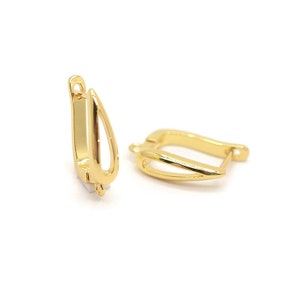 Brass Lever Back Earring with open loop micro pave cubic zirconia, Gold plated 18K Lever Back Ear Wires, Earrings findings, 1 pair