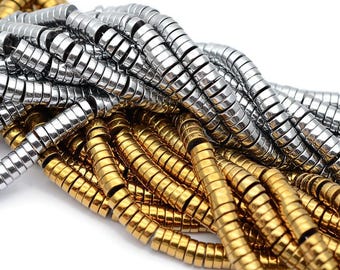 6mm Hematite Rondel Beads 15.5 Inches, Hematite Gemstone Beads Silver and gold Flat Round Disc high Quality Loose Beads, DIY Jewelry Making