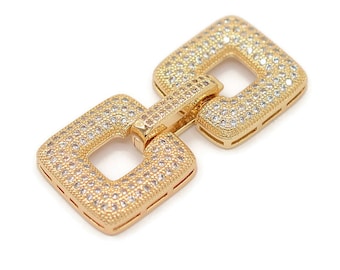1 cierre cuadrado para pulsera y collar, cierres plegables de latón chapado en oro de 18 quilates, cierre con micropavé de circonita cúbica, suministros básicos para hacer joyas.