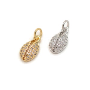 1 Stück Kauri Muschel CZ Charm Anhänger für die Herstellung von Schmuck, Muschel Charm, Messing Anhänger, Micro Pave Anhänger, 18K Gold überzogen über Messing, DIY