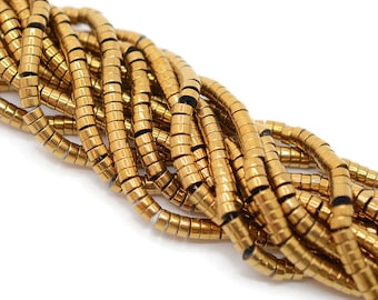 4mm Hematite Rondel Beads 15.5 Inches, Hematite Gemstone Beads Silver and gold Flat Round Disc high Quality Loose Beads, DIY Jewelry Making