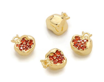 1pcs Pomegranate CZ Charm Pendant for making jewelry, Mini Pomegranate Charm, Brass Pendants, Micro Pave pendants, 18K Gold plated, DIY