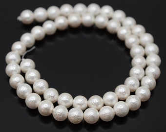 Cuentas redondas de perla blanca texturizada, 8 mm, tira de 15,5", cuentas de perla sueltas blancas de 8 mm, cuentas de nácar, perla de grado A, perla de imitación