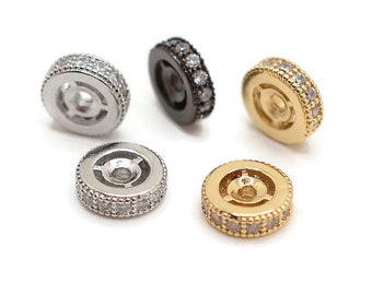 2 pcs, 8mm Gold spacer beads, Silver/Gold Rhinestone Rondelle Crystal Loose Round Spacer, Bracelet beads, Jewelry making beads, Small beads