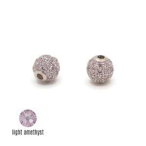 Silver plated Micro Pave CZ Shamballa Ball Beads 6mm, CZ Micro pave Amethyst zircon round Ball Beads, CZ Pave Ball Spacer Beads, 1 pcs