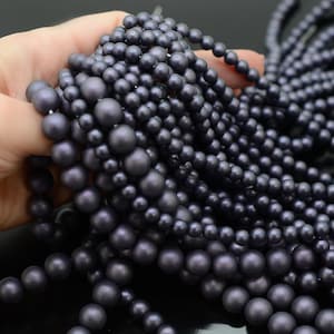 15.5" brin complet 6,8,10mm Matte Shell perles rondes couleur myrtille, perles de nacre, perle de qualité A, coquillage, perle d'imitation