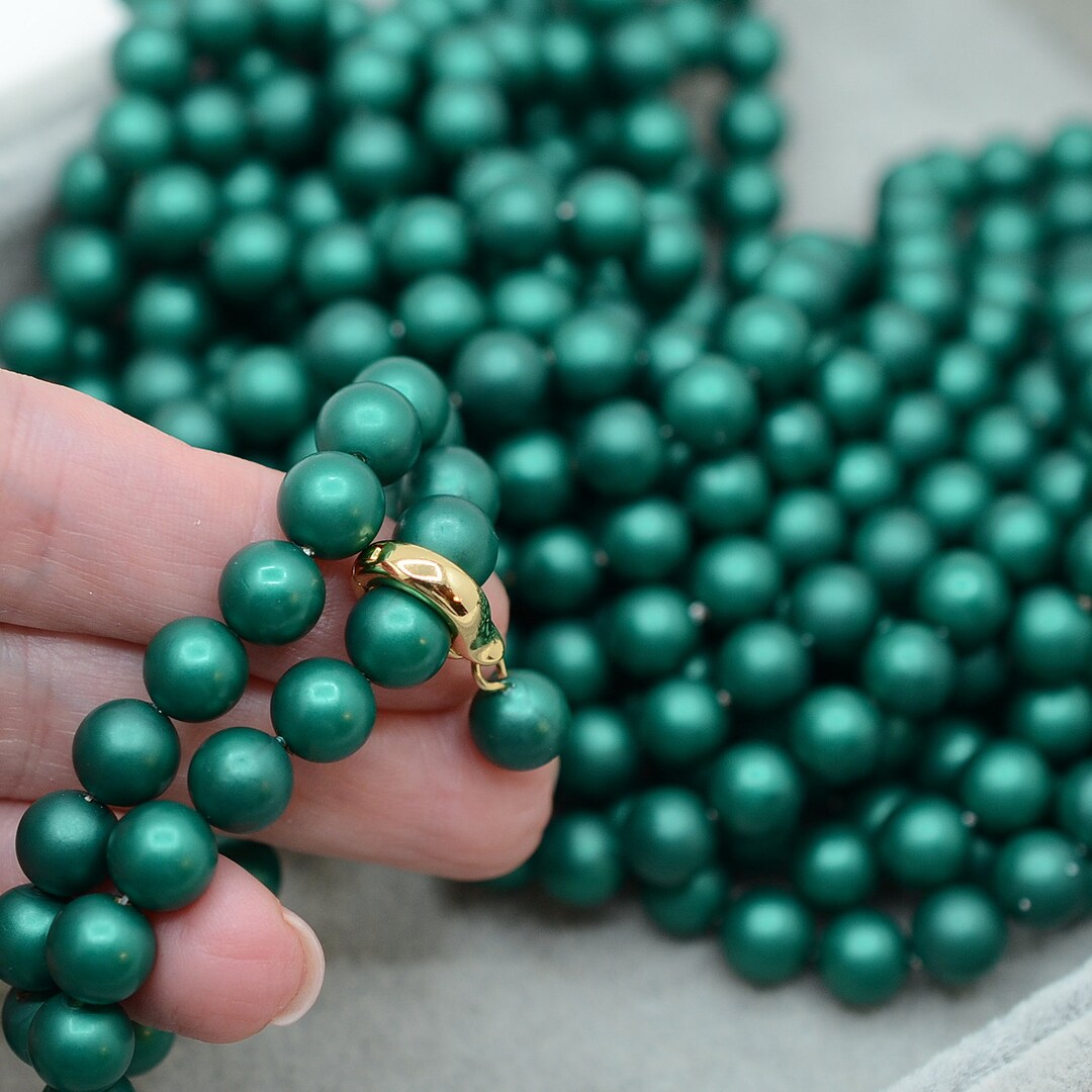 Shell Pearl Round 15.5 Full Strand 8mm Matte Shell Pearl Round Beads Emerald Green Color ...