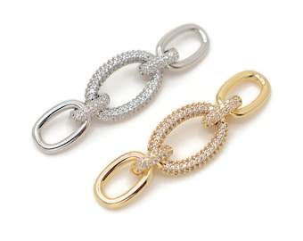 CZ Connector Link chain, Brass Micro Pave Clear Cubic Zirconia Links Connectors, Oval, Brass link chain for DIY Jewelry Findings, 1 pcs