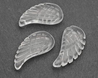Clear Quartz Gemstone Wing Pendant 24mm, Carved Gemstone Angel Wing pendant, Healing Gemstone Bead, DIY Jewelry Making for Earrings Necklace