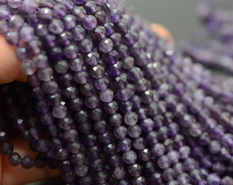 4mm Facettierte natürliche Amethyst Edelstein Perlen 4mm, echte dunkellila Farben Amethyst Perlen, DIY Schmuckherstellung, Stein strang