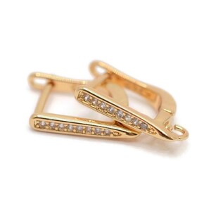 Brass Lever Back Earring with open loop micro pave cubic zirconia, 18K Gold plated Lever Back Ear Wires, Jewelry findings, 1 pair
