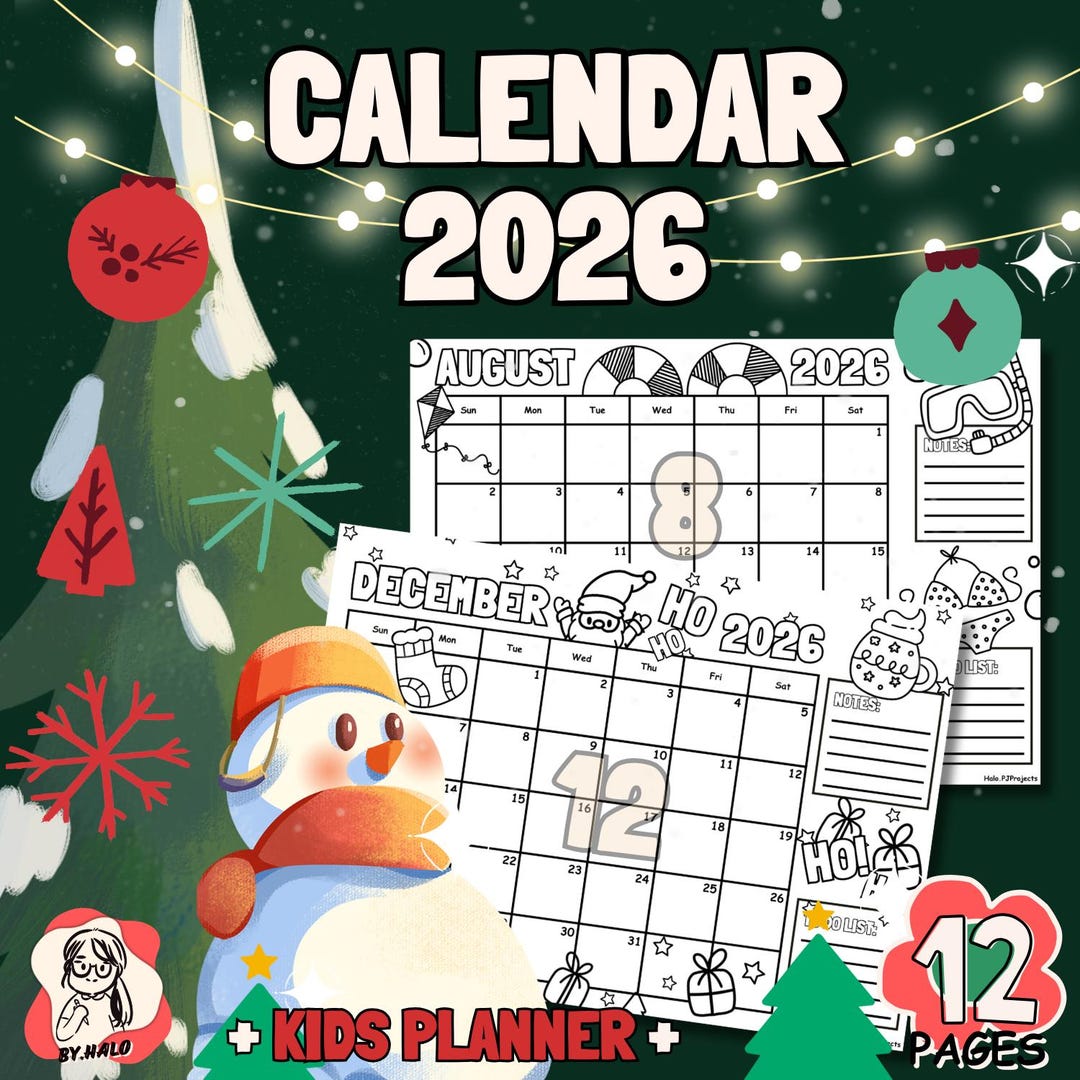 2026 Monthly Calendar | Kids Planner With To-do and Notes | B/W ...