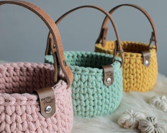 Easter basket with leather handles, Easter nest, Easter basket